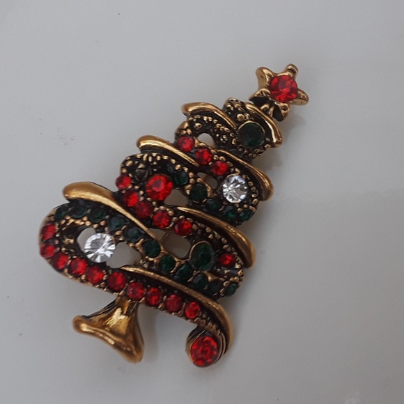 X-mas Tree Rhinestone, Gold, Pin - Picture 3 of 4